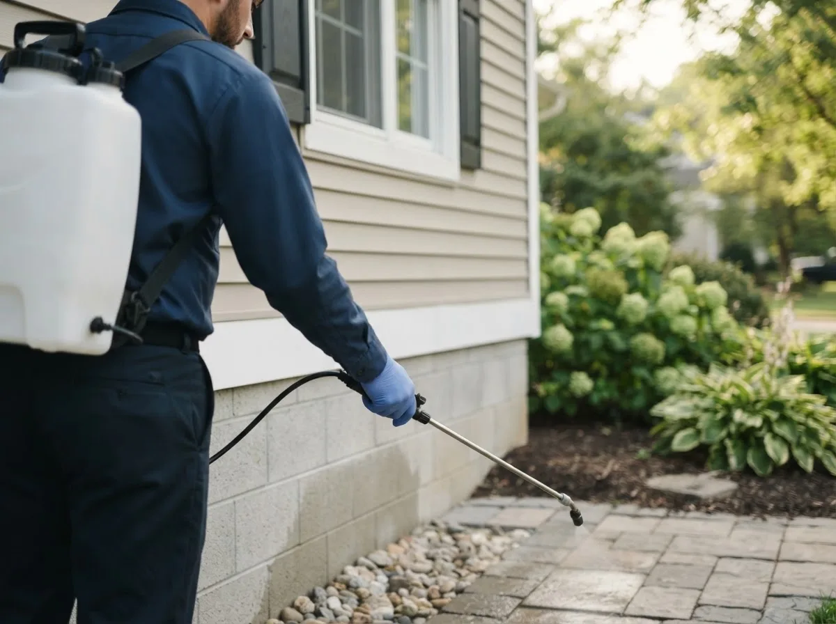 Pest control technician inspecting a home in Fannettsburg, PA
